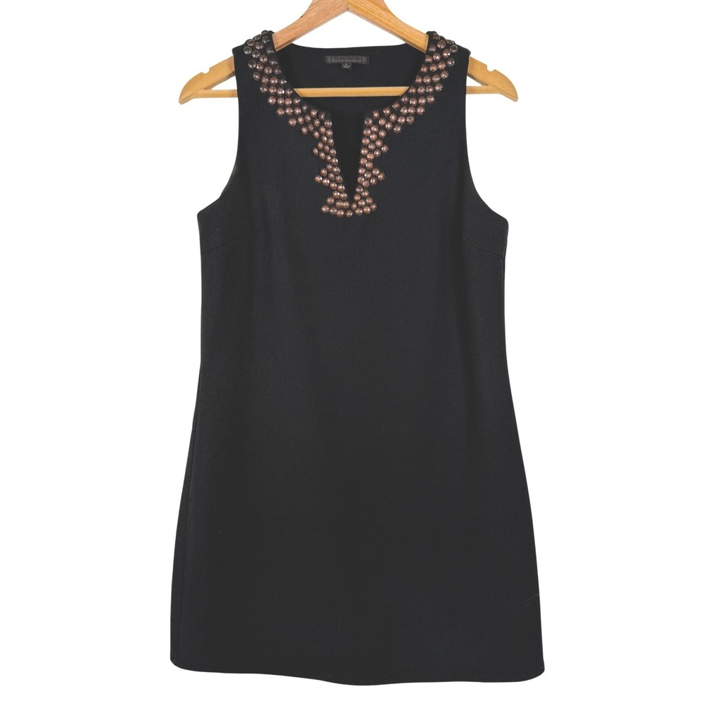 Lucca Couture Dress Womens Medium Black Shift Studded V-Neck Sleeveless Mini LBD